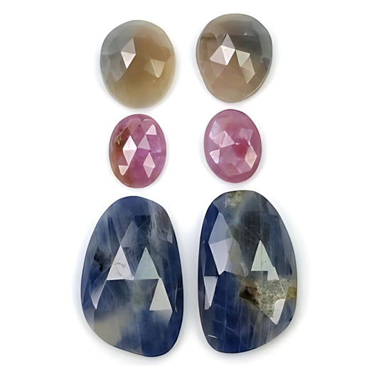 27.75cts Natural Untreated Multi Sapphire Gemstone Fancy Shape Rose Cut Slices 6pcs