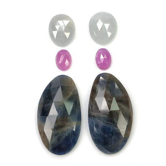 37.85cts Natural Untreated Multi Sapphire Gemstone Fancy Shape Rose Cut Slices 6pcs