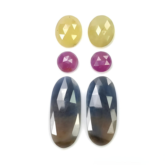31.40cts Natural Untreated Multi Sapphire Gemstone Oval Shape Rose Cut Slices 6pcs