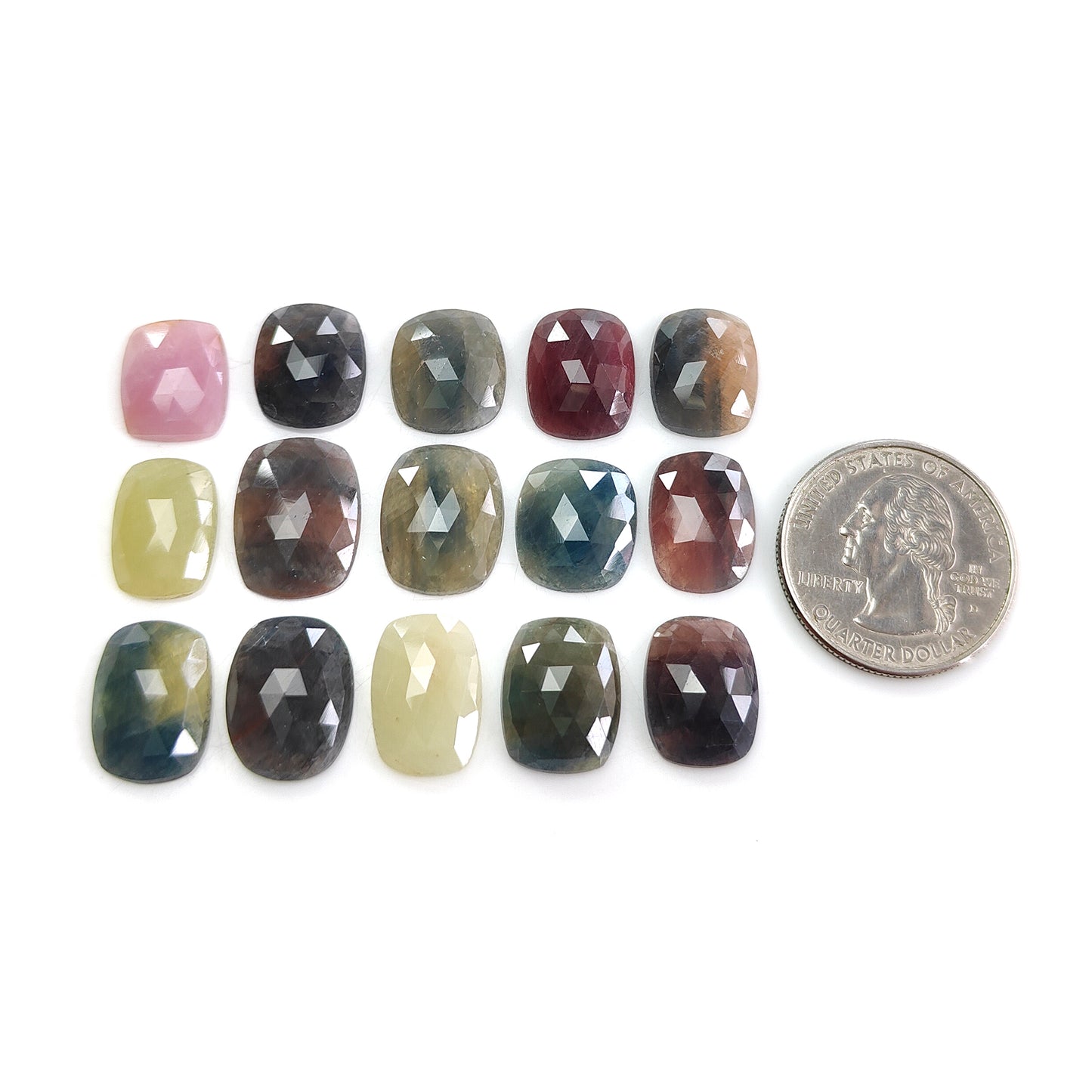 108.70cts Multi Sapphire Natural Untreated Gemstone Rose Cut Slices Cushion Shape