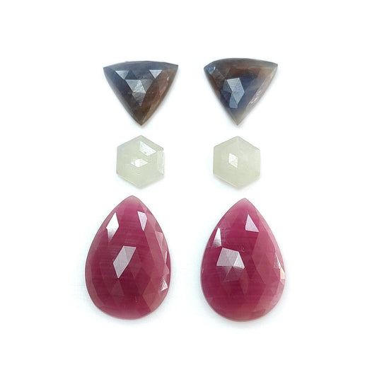 Multi Sapphire Gemstone Rose Cut Slices: 35.70cts Natural Untreated Unheated Sapphire Faceted Pear Shape 10*8mm - 21.5*15mm 6pcs Set