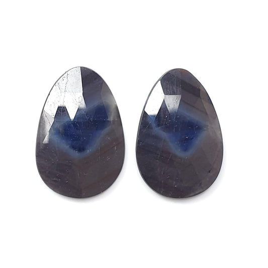 Multi Sapphire Gemstone Rose Cut Slices: 30.10cts Natural Untreated Bi-Color Sapphire Faceted Egg Shape 28.5*19.5mm Pair for Jewelry