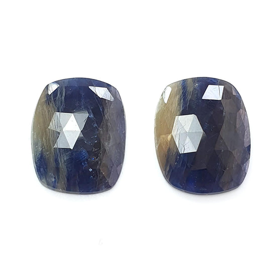 Multi Sapphire Gemstone Rose Cut Slices: 45.10cts Natural Untreated Bi-Color Sapphire Faceted Cushion Shape 24*19mm Pair for Jewelry