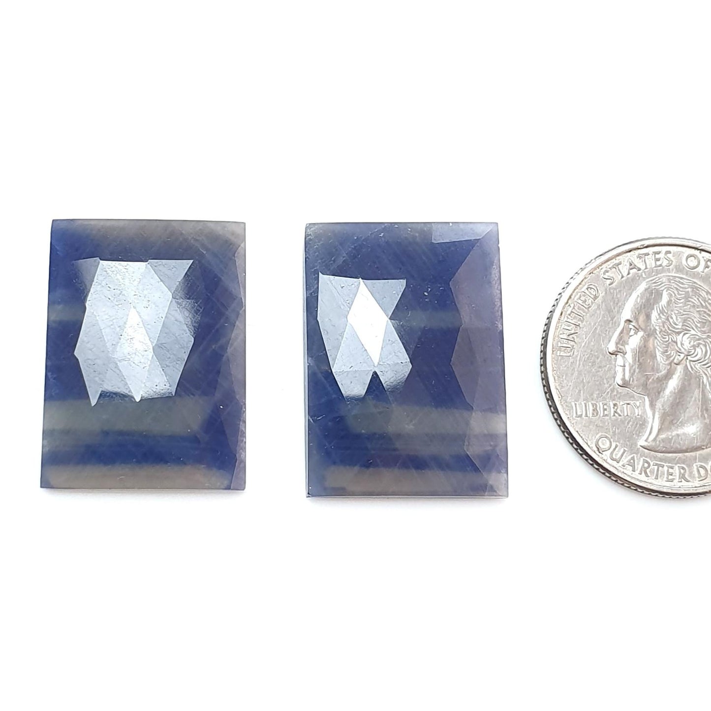 Multi Sapphire Gemstone Rose Cut Slices: 50.80cts Natural Untreated Bi-Color Sapphire Faceted Cushion Shape 25*18mm Pair for Jewelry