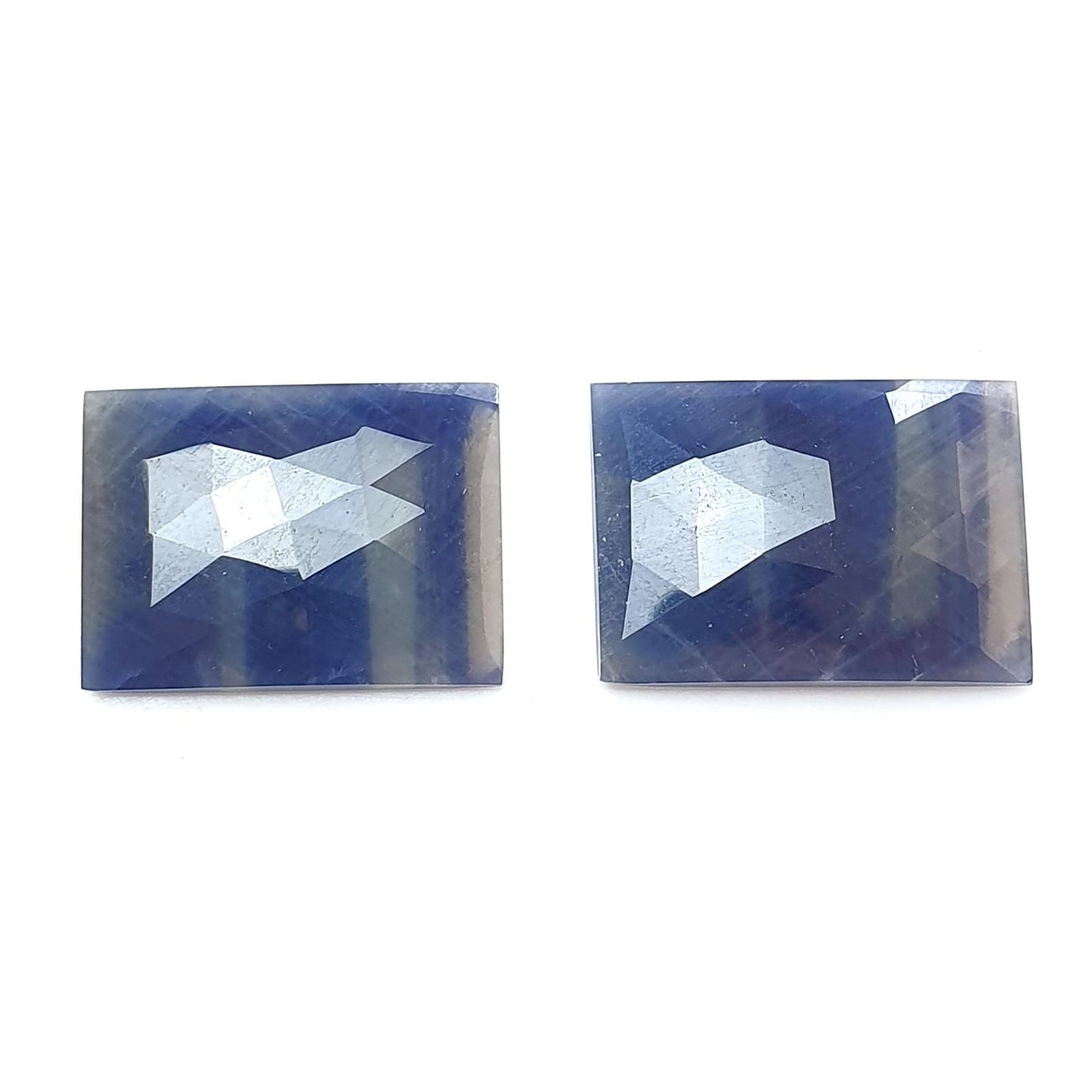 Multi Sapphire Gemstone Rose Cut Slices: 50.80cts Natural Untreated Bi-Color Sapphire Faceted Cushion Shape 25*18mm Pair for Jewelry