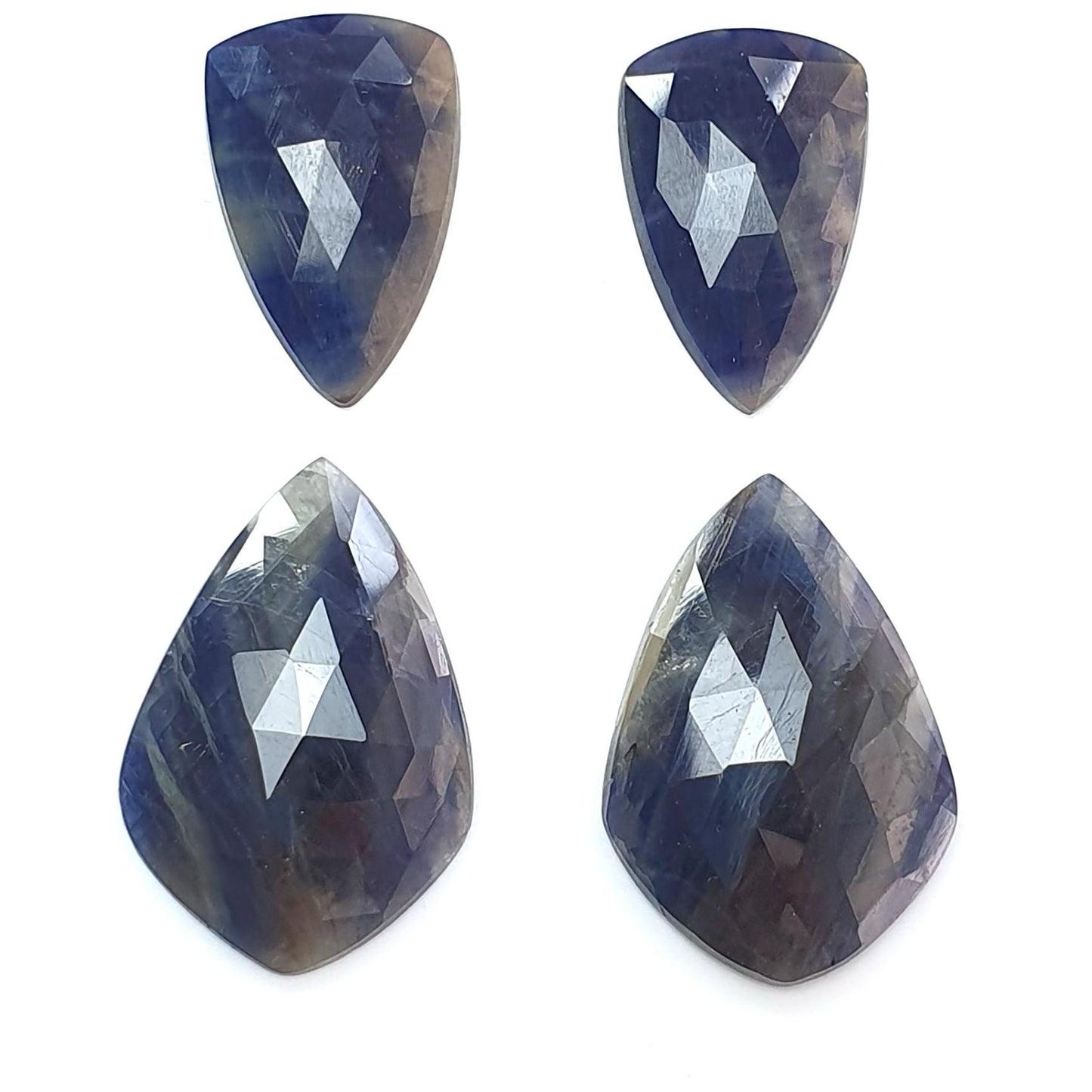 Multi Sapphire Gemstone Rose Cut Slices: 54.10cts Natural Untreated Bi-Color Sapphire Faceted Fancy Shape 21.5*13.5mm - 26*18mm 4pcs Set
