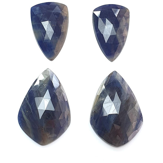 Multi Sapphire Gemstone Rose Cut Slices: 54.10cts Natural Untreated Bi-Color Sapphire Faceted Fancy Shape 21.5*13.5mm - 26*18mm 4pcs Set