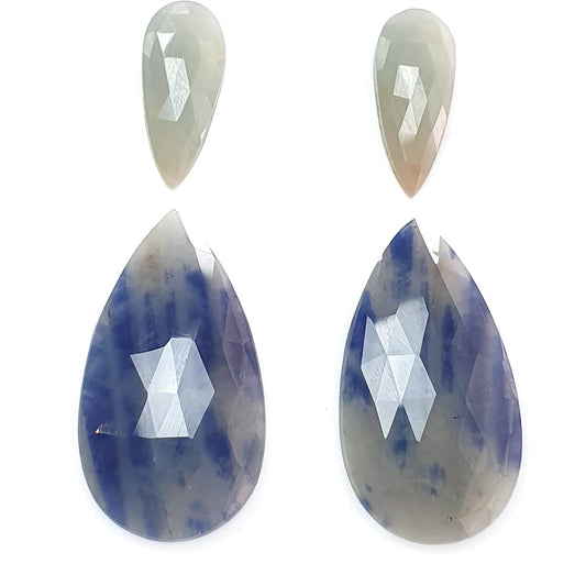 Multi Sapphire Gemstone Rose Cut Slices: 57.60cts Natural Untreated Bi-Color Sapphire Faceted Pear Shape 21*9mm - 35*21.5mm 4pcs Set