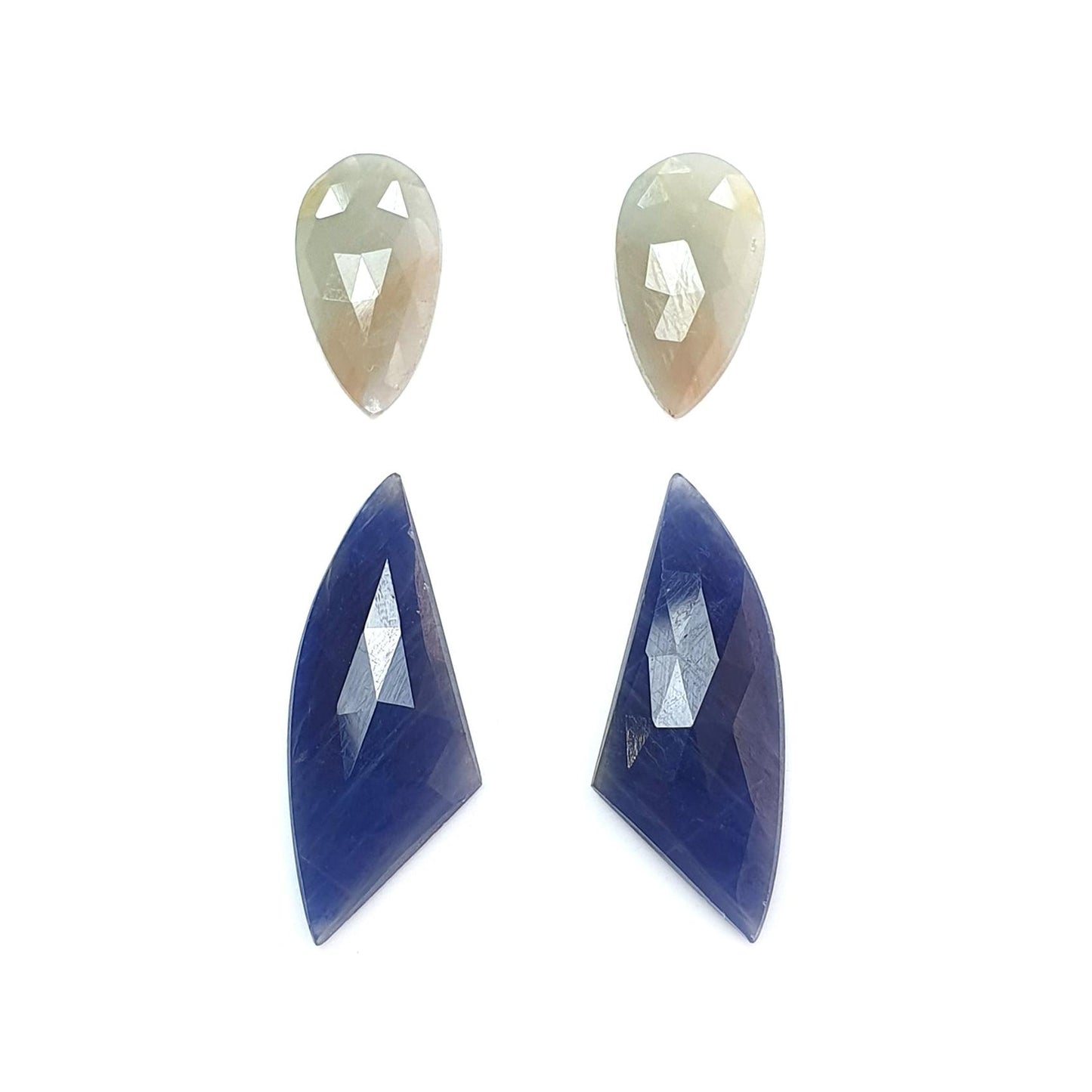 Multi Sapphire Gemstone Rose Cut Slices: 26.50cts Natural Untreated Blue, Yellow Sapphire Faceted Fancy Shape 17*9mm - 29*12mm 4pcs Set