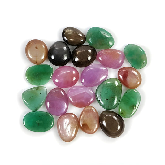 multi sapphire & green emerald uneven cabochon