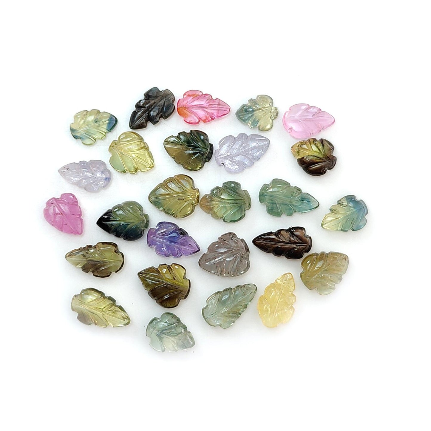 Multi Sapphire Gemstone Carving: 25.00cts Natural Untreated Burmese Sapphire Hand Carved Leaves 7*5mm - 9*6mm 26pcs Lot for Jewelry