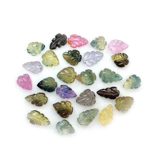 Multi Sapphire Gemstone Carving: 25.00cts Natural Untreated Burmese Sapphire Hand Carved Leaves 7*5mm - 9*6mm 26pcs Lot for Jewelry