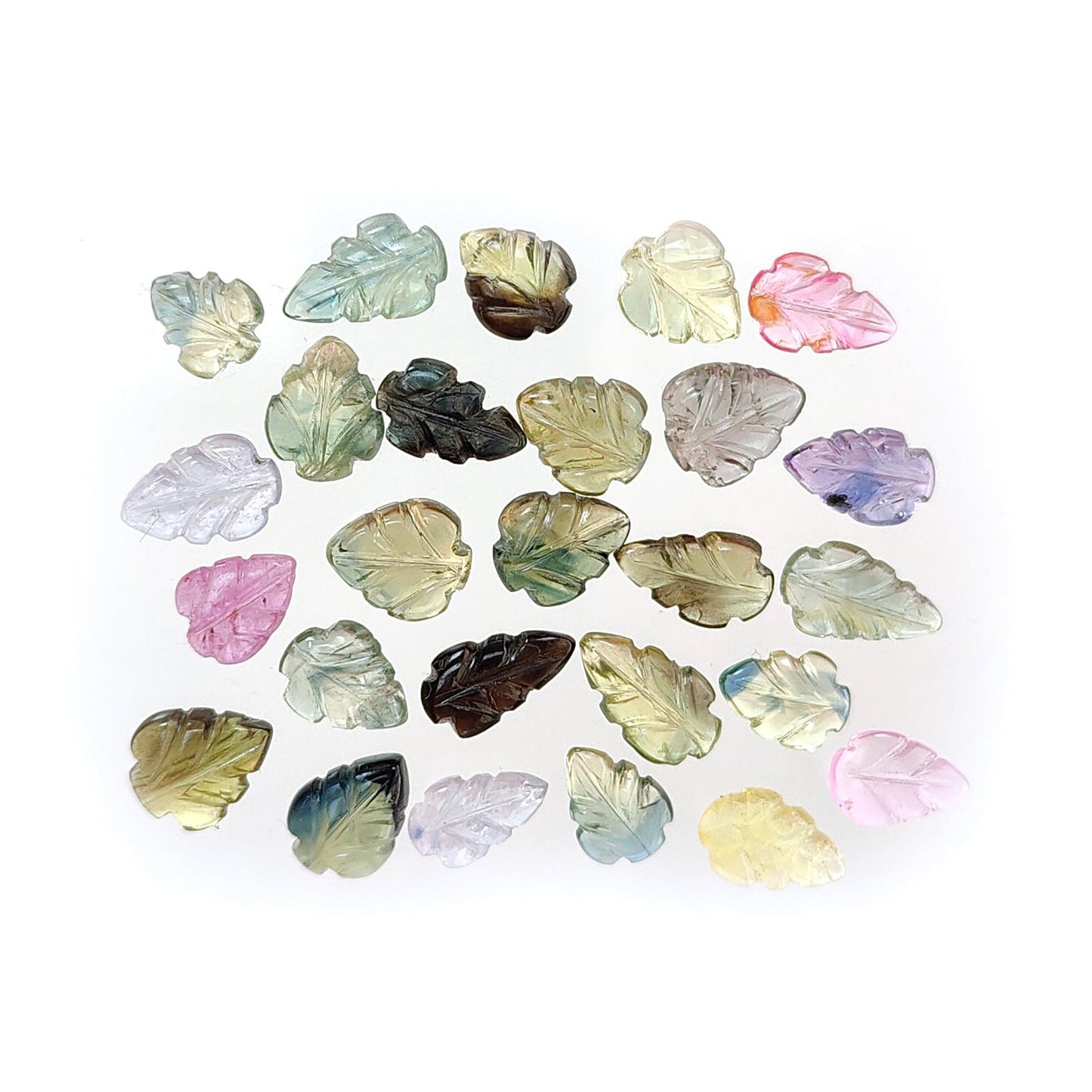 Multi Sapphire Gemstone Carving: 25.00cts Natural Untreated Burmese Sapphire Hand Carved Leaves 7*5mm - 9*6mm 26pcs Lot for Jewelry