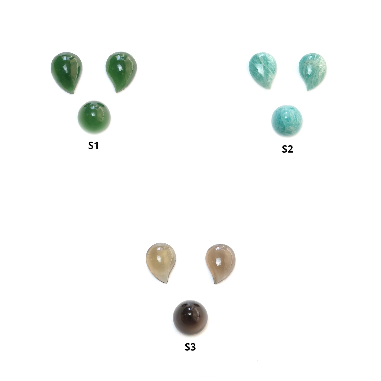 Serpentine Amazonite & Smoky Quartz Gemstone Cabochon : Natural Untreated Unheated Leaf And Bullet Shape Set For Jewelry