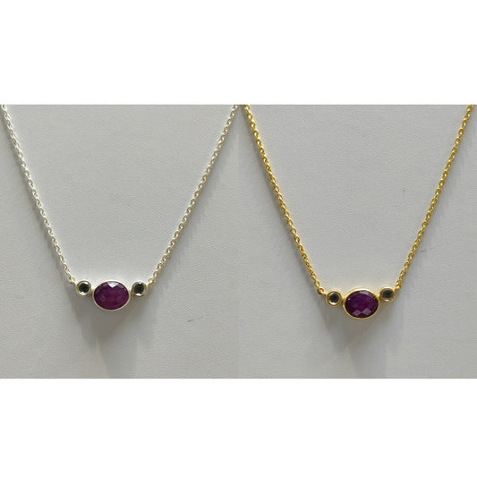 Ruby Gemstone & 925 Sterling Silver Necklace : Natural Untreated Ruby Checker Cut Silver And Gold Plated Chain Necklace Gift For Her