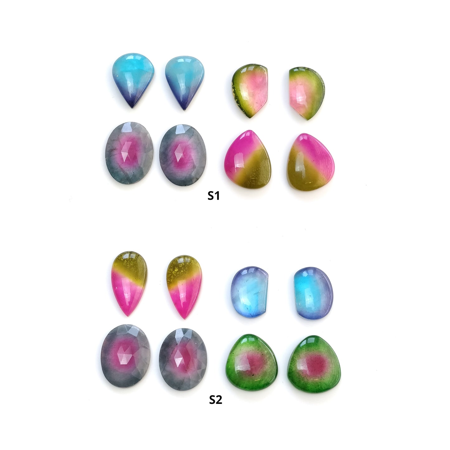 Quartz Doublet Gemstone Cabochon & Rose Cut : Natural Crystal Quartz Oval Pear Uneven Shape 8pcs Set