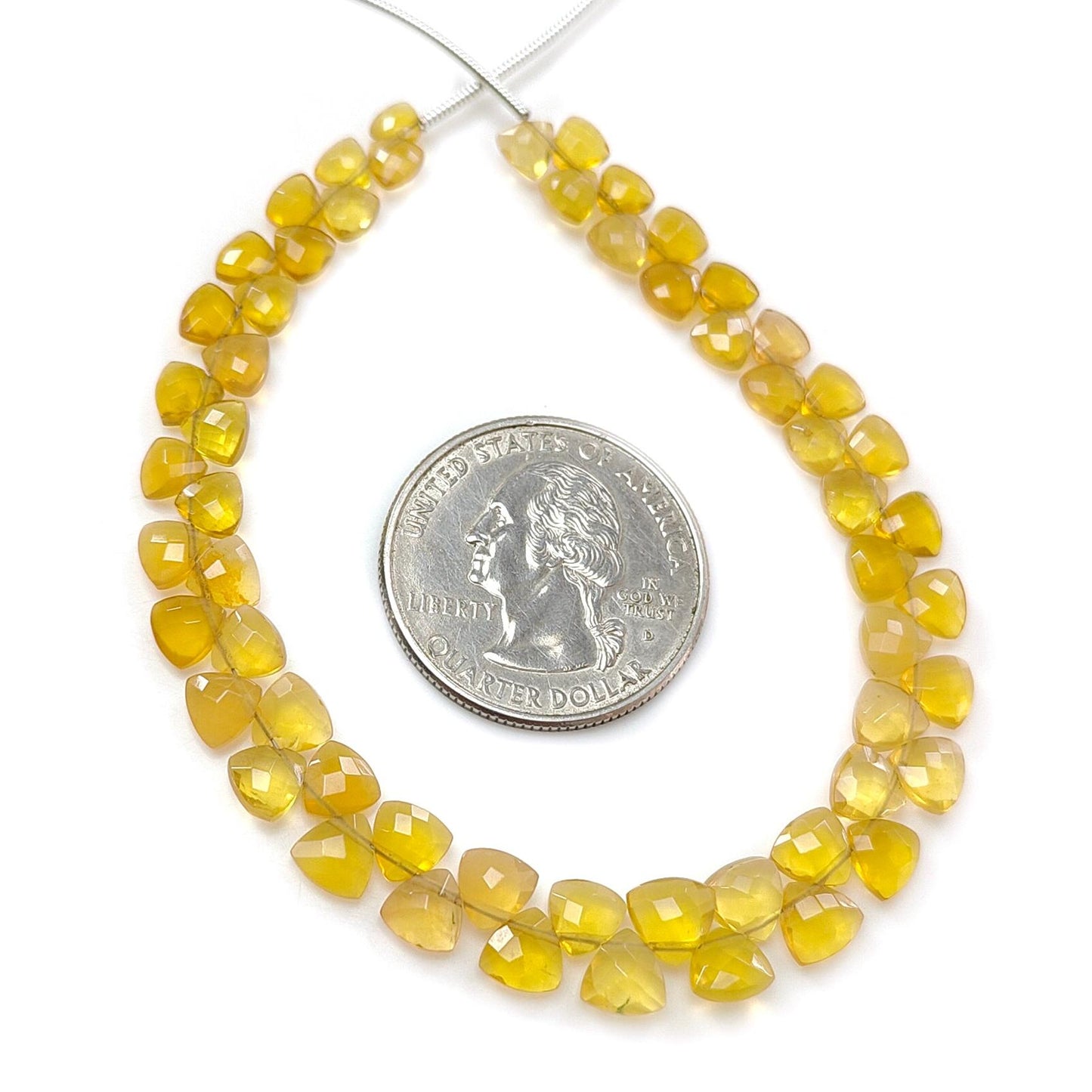 Yellow Opal Faceted Loose Beads: 19.60cts Natural Untreated Opal Gemstone Trillion Shape Both Side Cut Beads 4mm - 6mm 6.75" Strand