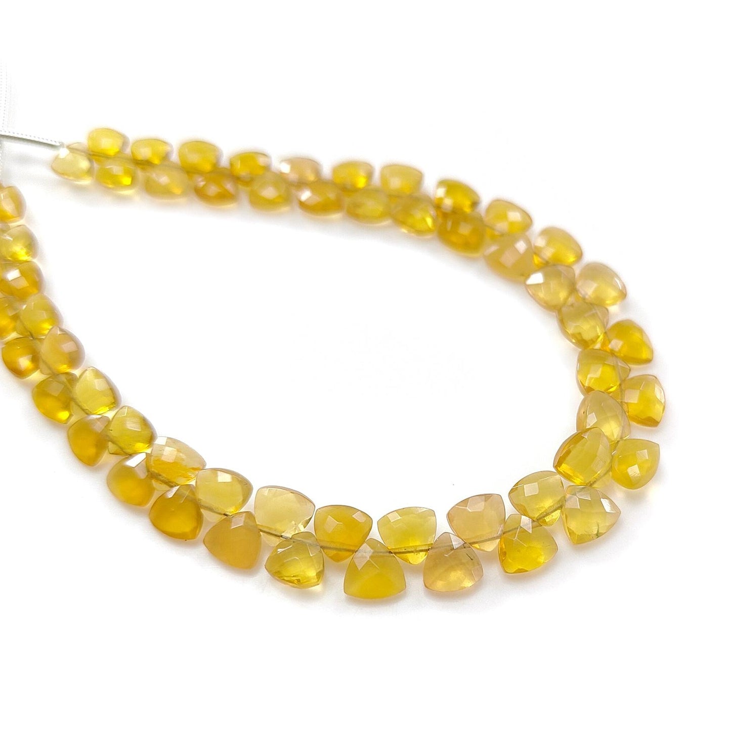 Yellow Opal Faceted Loose Beads: 19.60cts Natural Untreated Opal Gemstone Trillion Shape Both Side Cut Beads 4mm - 6mm 6.75" Strand