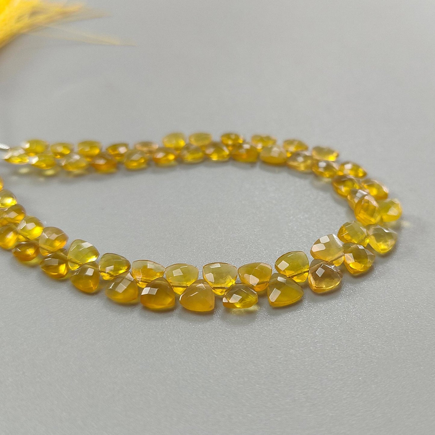 Yellow Opal Faceted Loose Beads: 19.60cts Natural Untreated Opal Gemstone Trillion Shape Both Side Cut Beads 4mm - 6mm 6.75" Strand