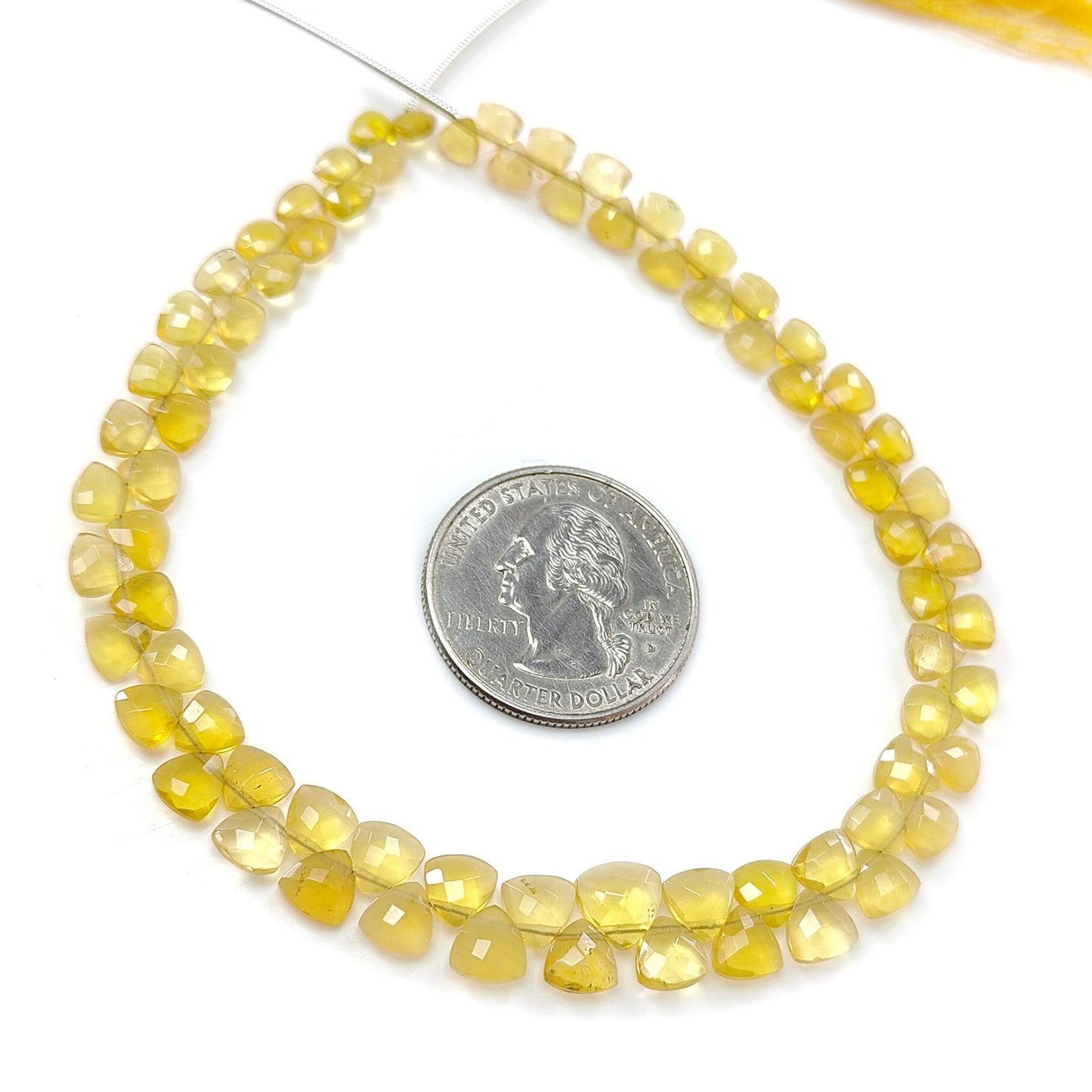 Yellow Opal Faceted Loose Beads: 27.00cts Natural Untreated Opal Gemstone Trillion Shape Both Side Cut Beads 4mm - 7mm 9" Strand