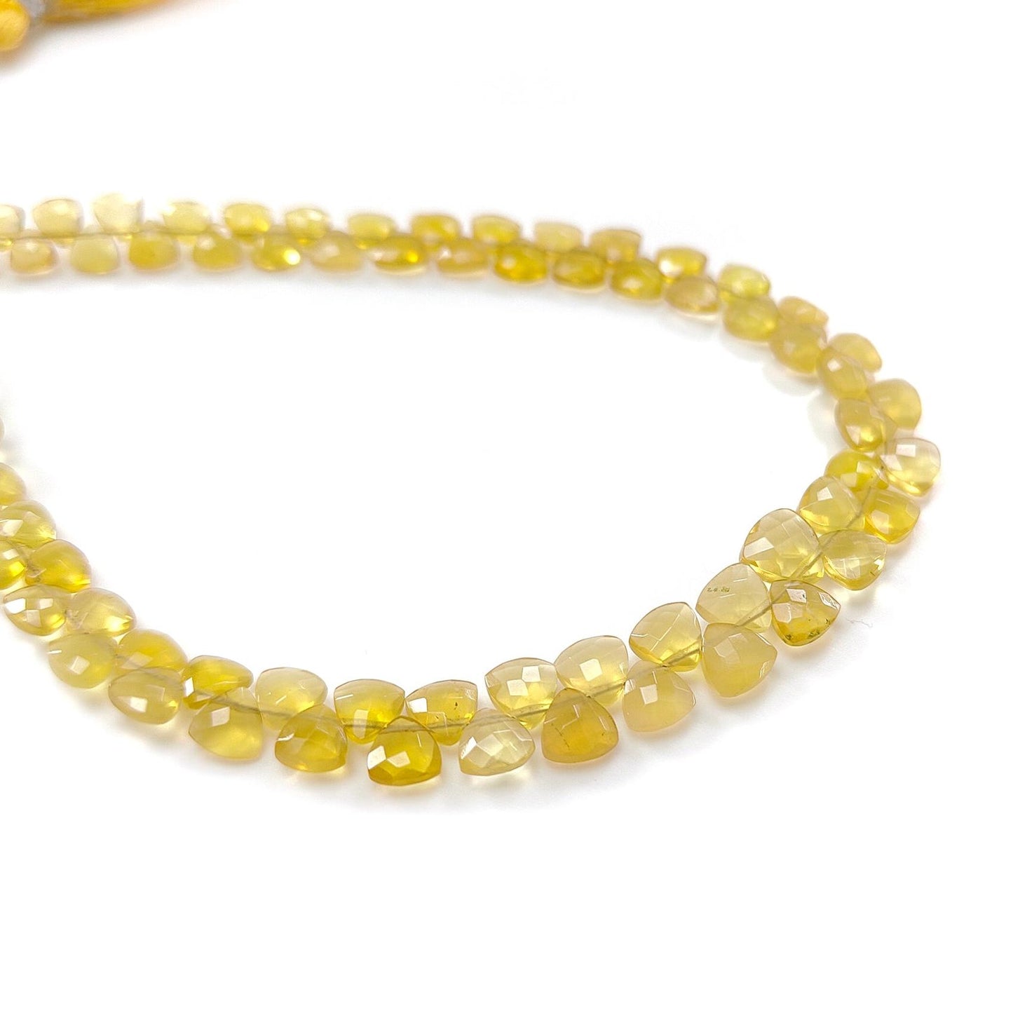 Yellow Opal Faceted Loose Beads: 27.00cts Natural Untreated Opal Gemstone Trillion Shape Both Side Cut Beads 4mm - 7mm 9" Strand