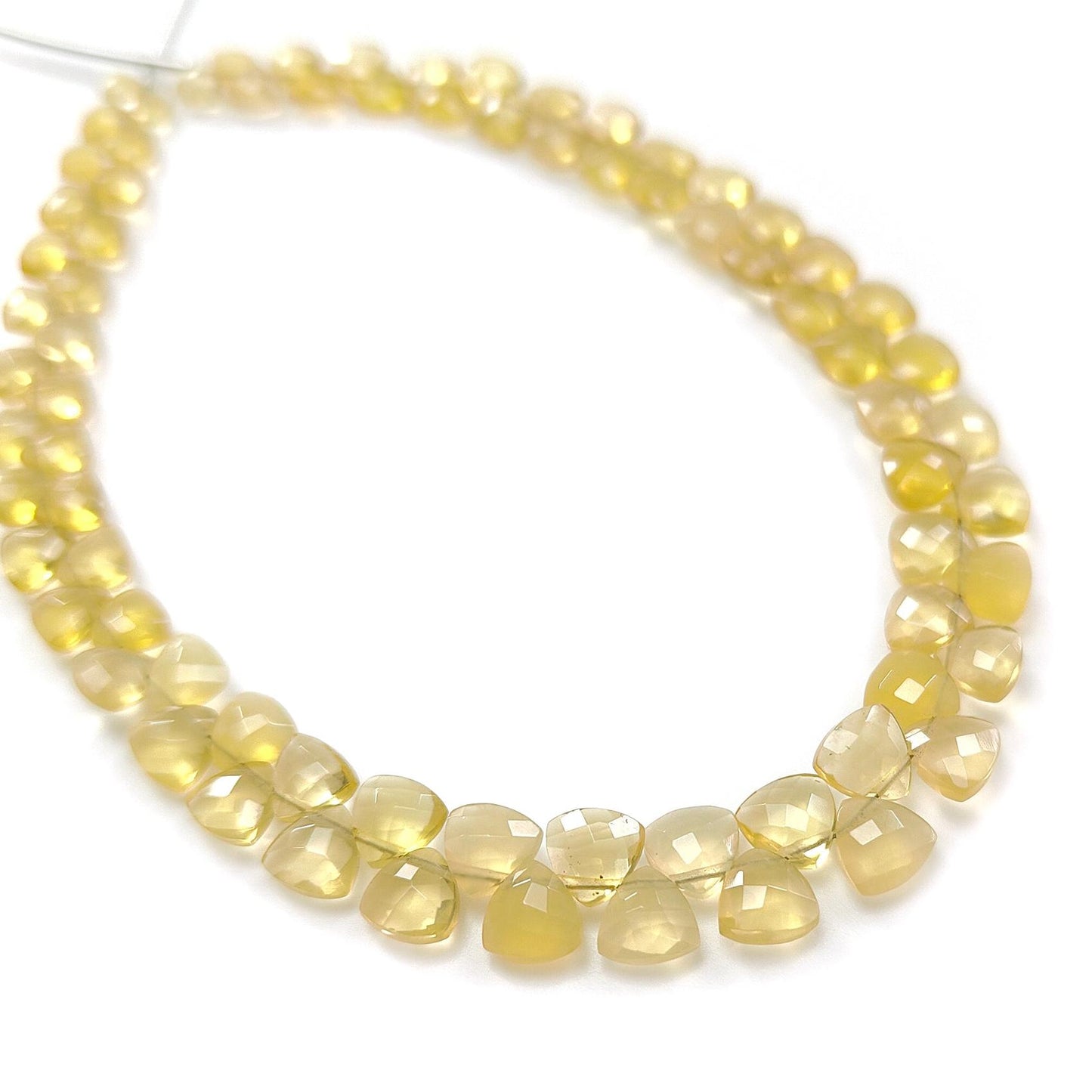 Yellow Opal Faceted Loose Beads: 28.00cts Natural Untreated Opal Gemstone Trillion Shape Both Side Cut Beads 4mm - 6mm 9" Strand