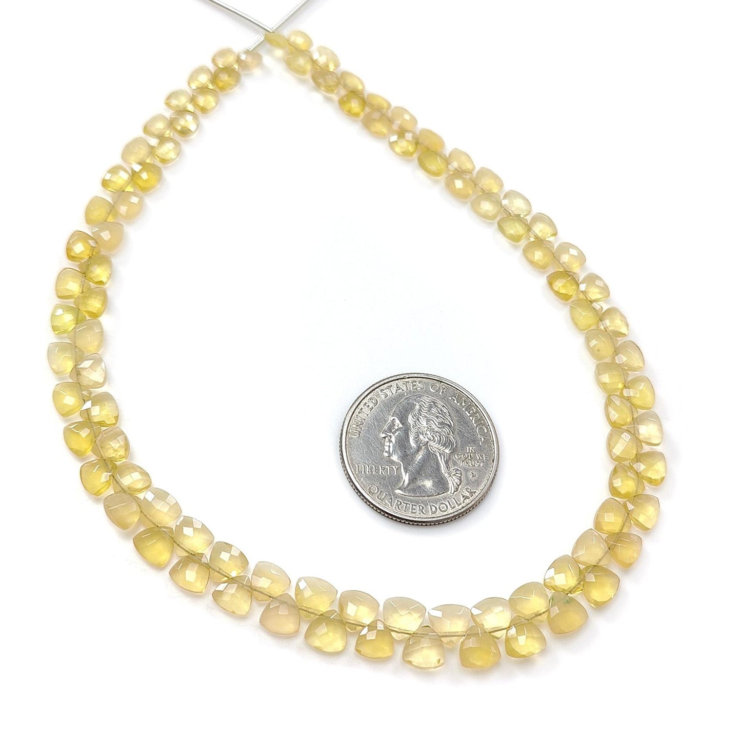 Yellow Opal Faceted Loose Beads: 32.00cts Natural Untreated Opal Gemstone Trillion Shape Both Side Cut Beads 4mm - 6mm 11" Strand