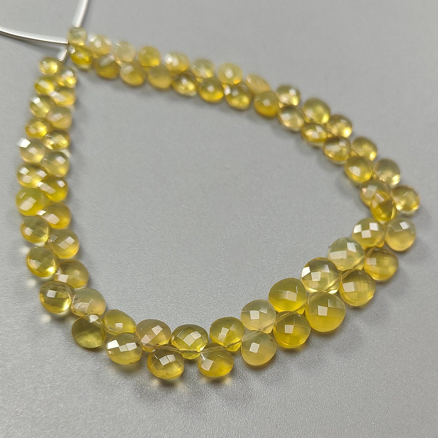 Yellow Opal Faceted Loose Beads: 41.00cts Natural Untreated Opal Gemstone Trillion Shape Both Side Cut Beads 5mm - 8mm 8.80" Strand
