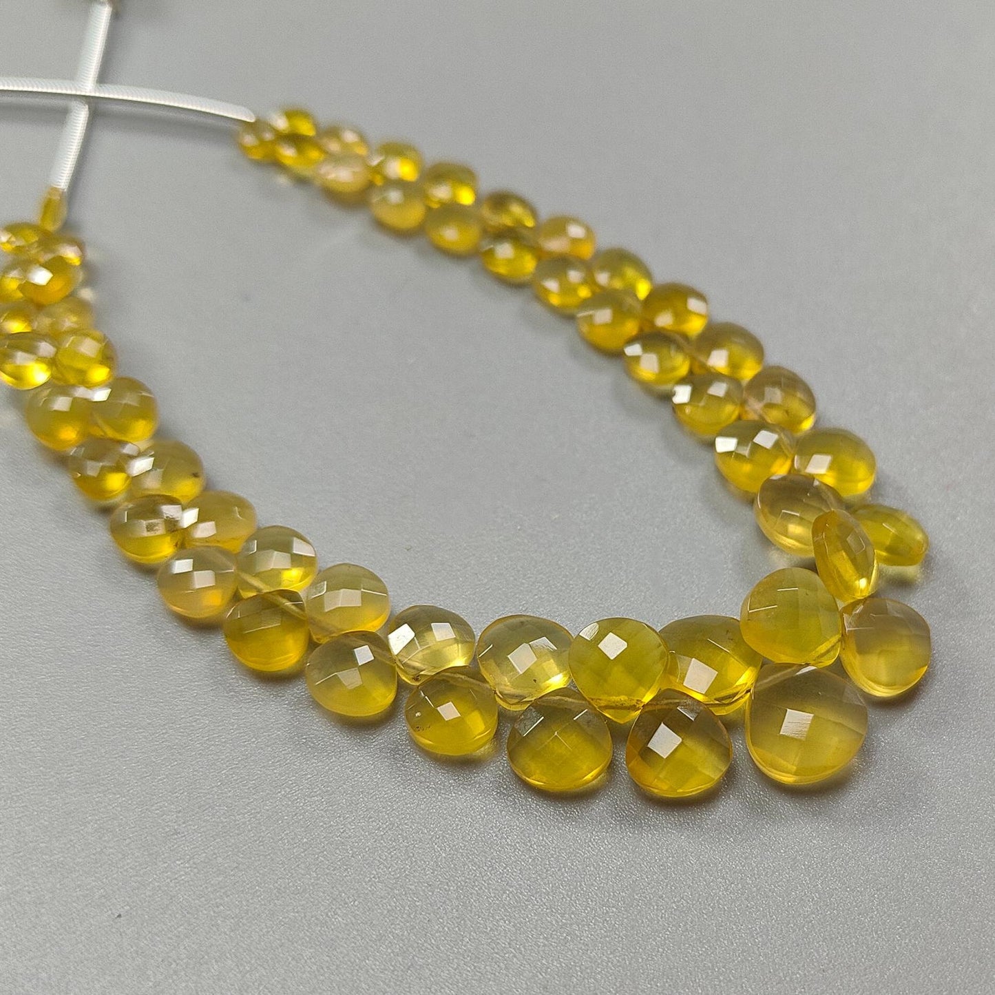 Yellow Opal Faceted Loose Beads: 42.70cts Natural Untreated Opal Gemstone Trillion Shape Both Side Cut Beads 5mm - 10mm 7.50" Strand