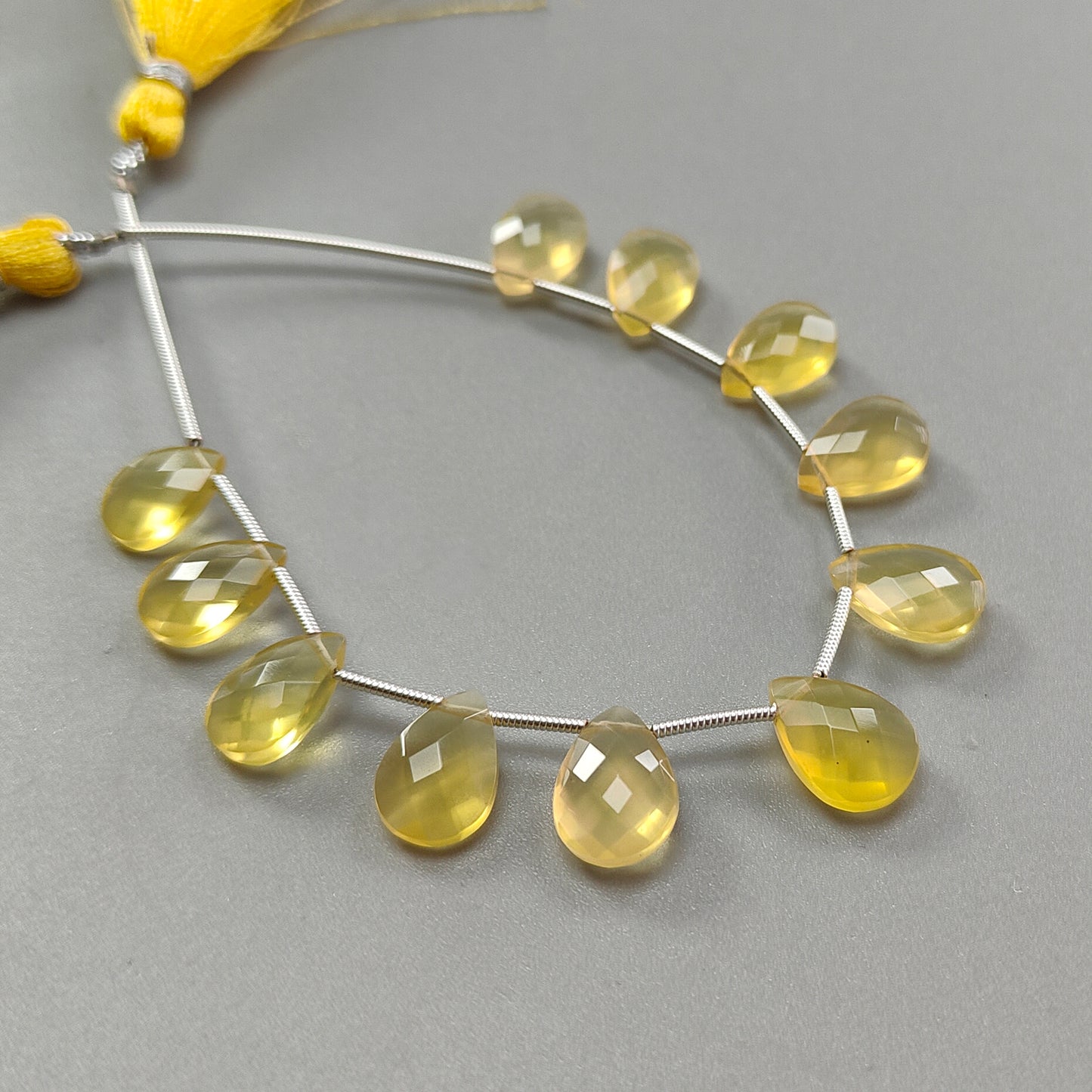 Yellow Opal Faceted Loose Beads: 24.50cts Natural Untreated Opal Gemstone Pear Shape Checker Cut Briolette Beads 11*7mm -13*9mm