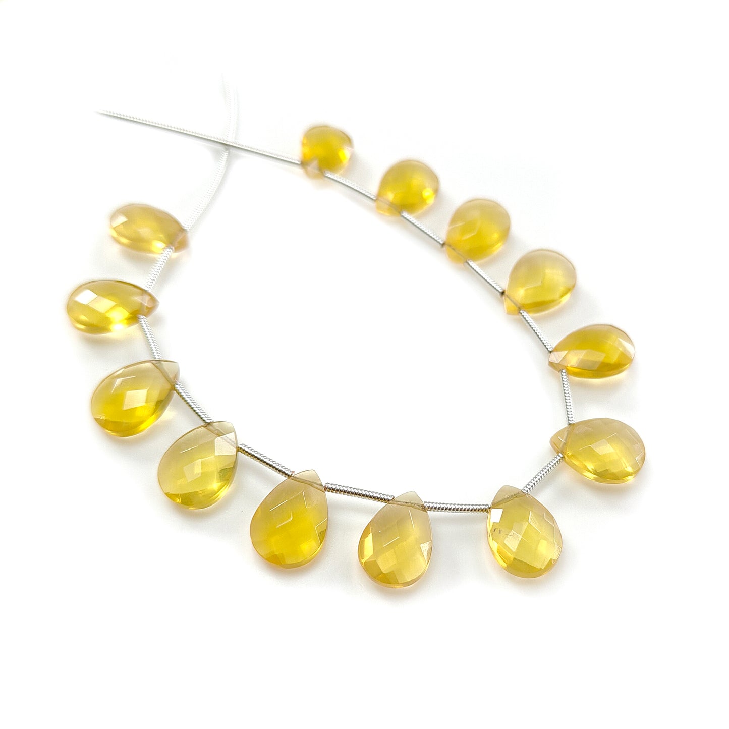 Yellow Opal Faceted Loose Beads: 34.00cts Natural Untreated Opal Gemstone Pear Shape Checker Cut Briolette Beads 11*8mm -13*9mm