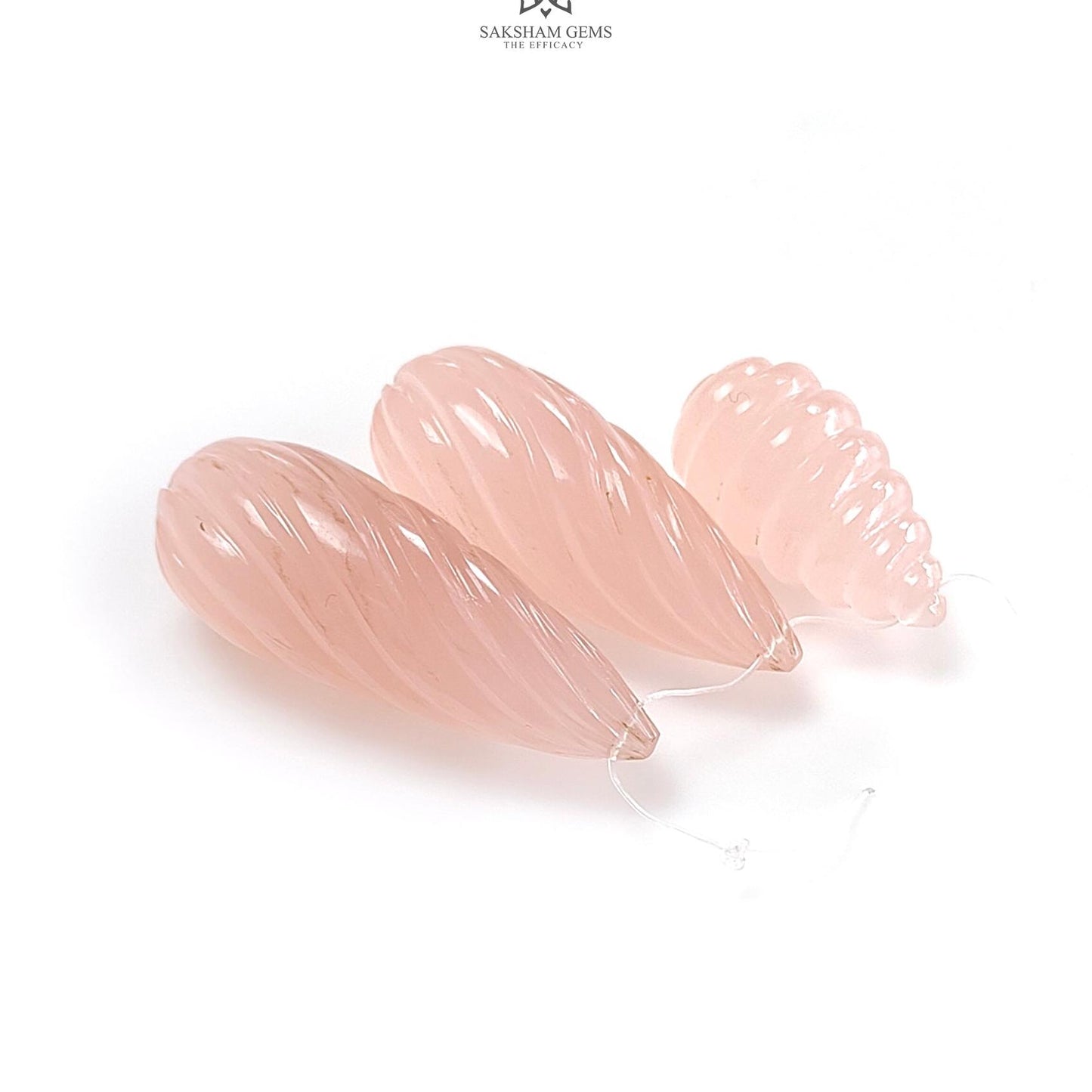 Peach Onyx Teardrops Carving: 68.70cts Natural Onyx Gemstone Hand Carved Drilled Beads 21mm - 33mm 3pcs Set