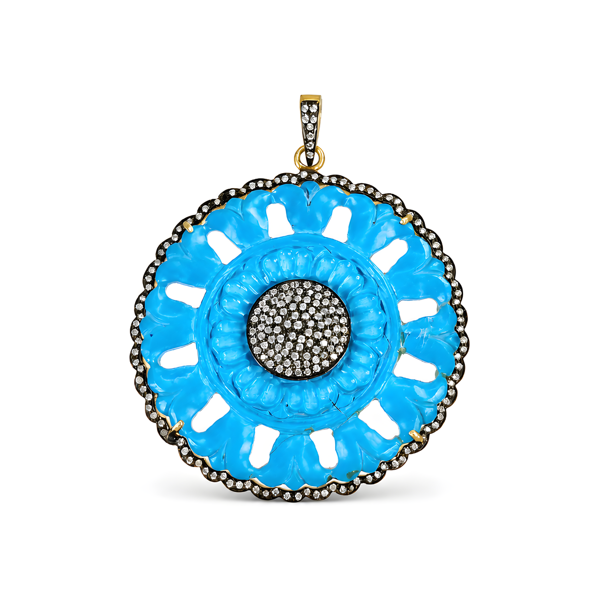 12.46gms Synthetic Turquoise Gemstone CZ 925 Silver Gold Plated Prong Set Pendant
