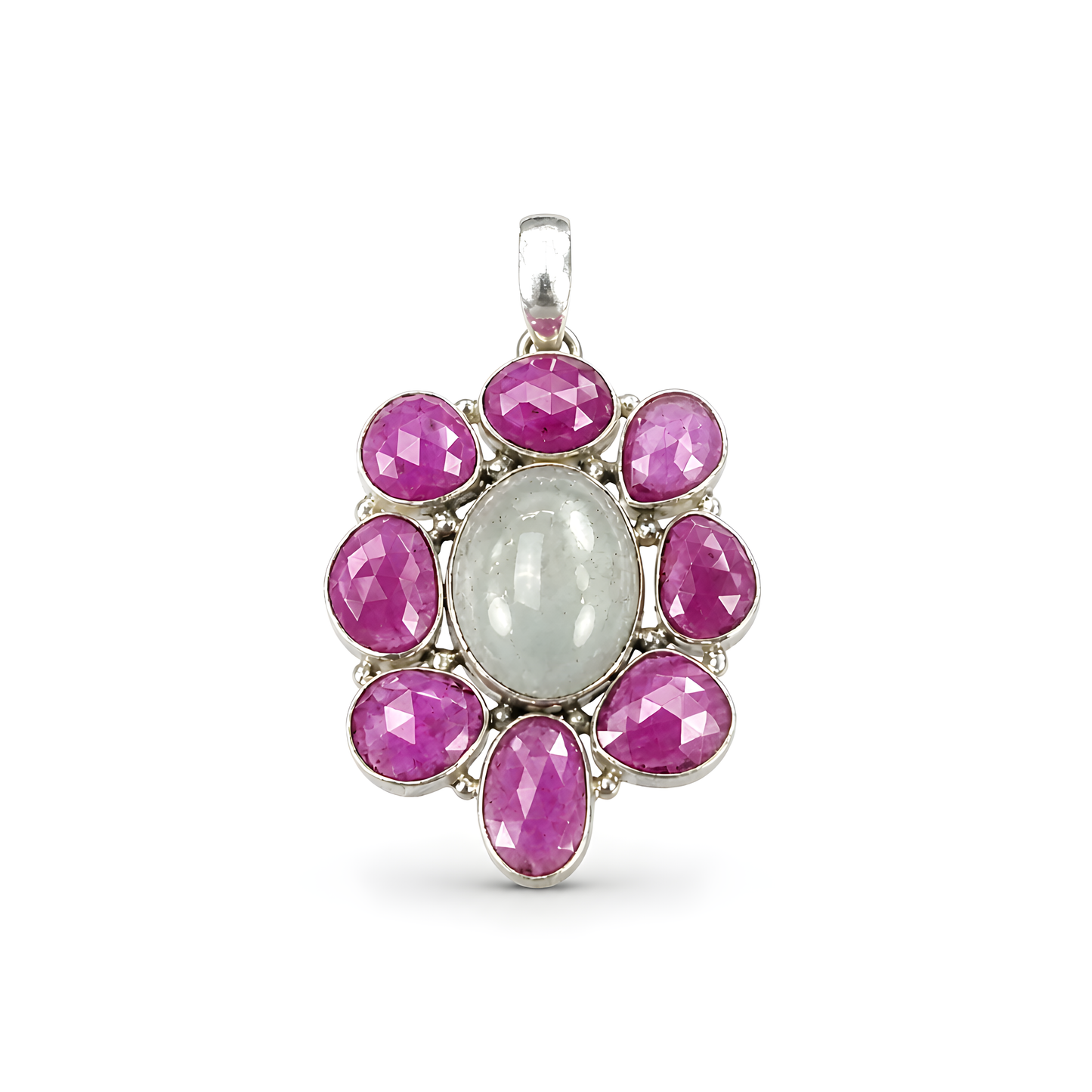 Ruby & Aquamarine Gemstone Silver Pendant