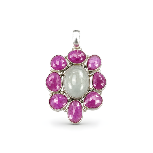 Ruby & Aquamarine Gemstone Silver Pendant