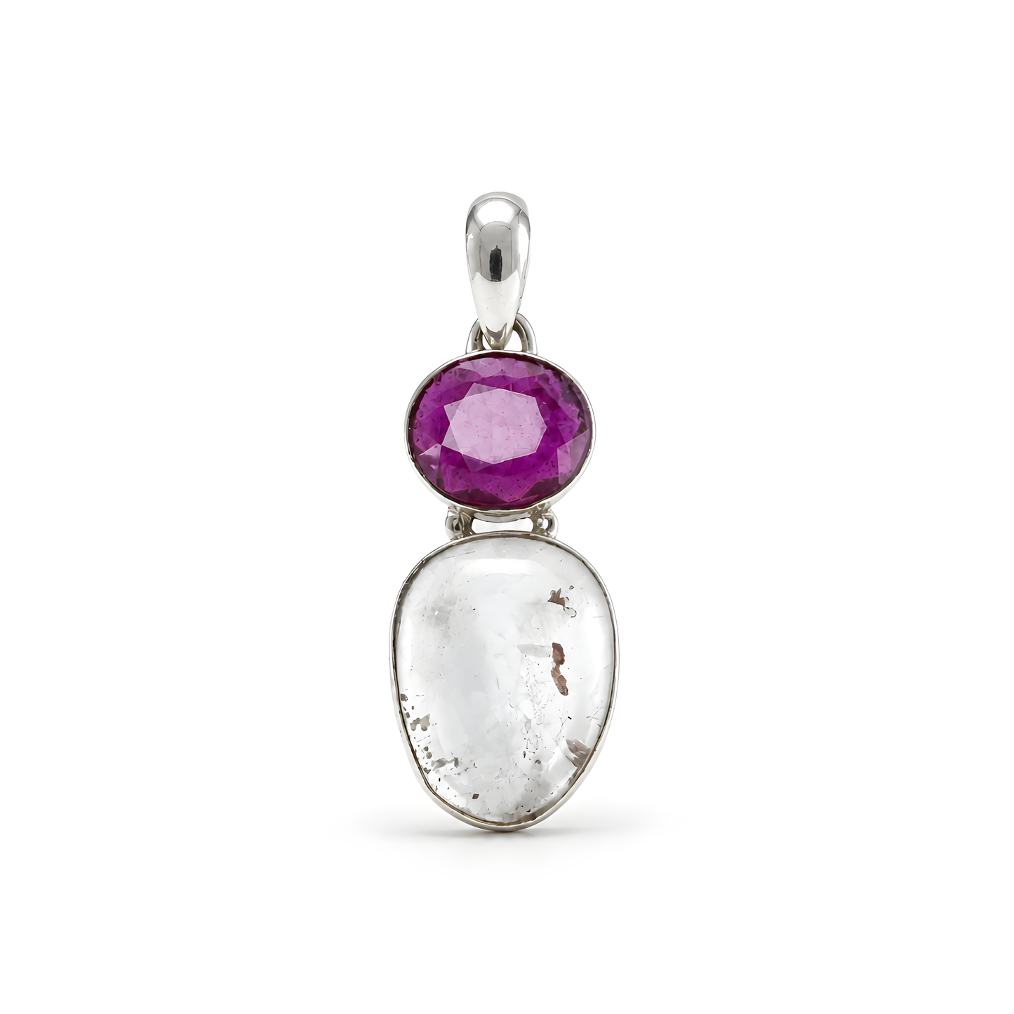 Ruby, Amethyst Gemstone Silver Pendant