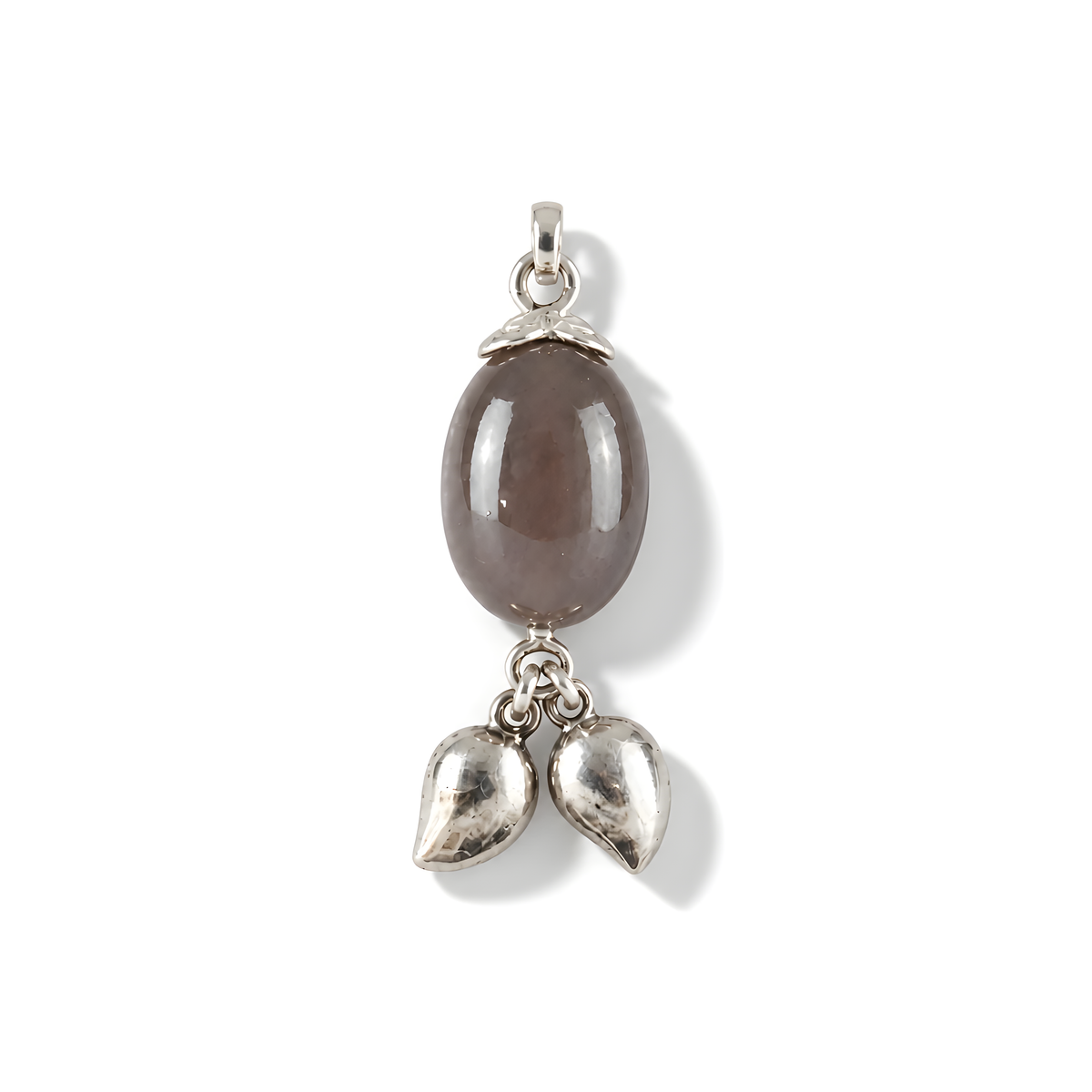 9.76gms Natural Onyx Gemstone 925 Silver Regular Pendant Plain Loop & Leaf Connector 2"
