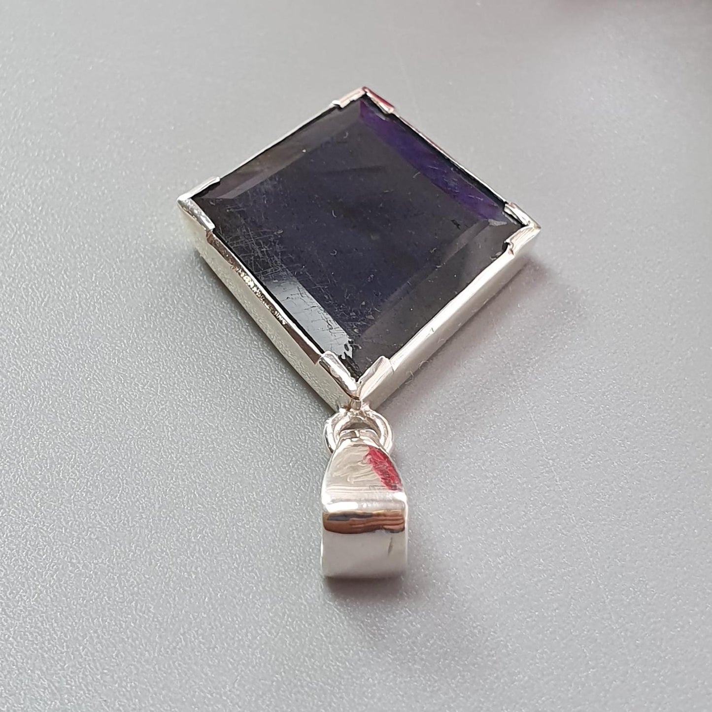 Blue Labradorite Silver Faceted Pendant: 6.11gms Natural Untreated Labradorite Marquise Fancy Cut 925 Sterling Silver Prong Set 1.75"