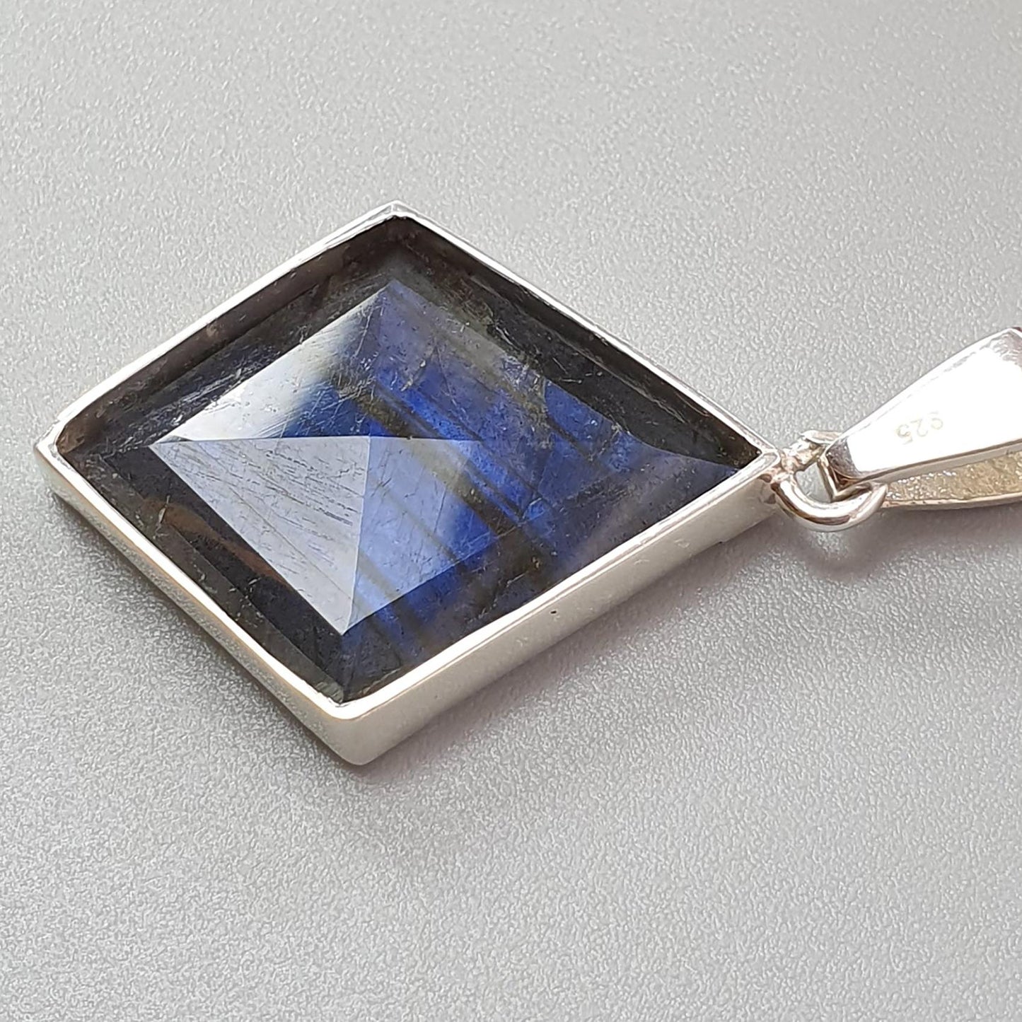 Blue Labradorite Silver Faceted Pendant: 6.11gms Natural Untreated Labradorite Marquise Fancy Cut 925 Sterling Silver Prong Set 1.75"
