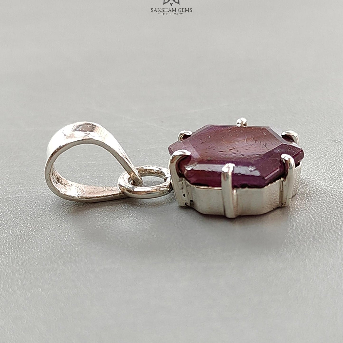 Raspberry Sheen Purple Sapphire Faceted Silver Pendant: 3.00gms Natural Untreated Sapphire Hexagon 925 Sterling Silver Prong Set 1" Pendant