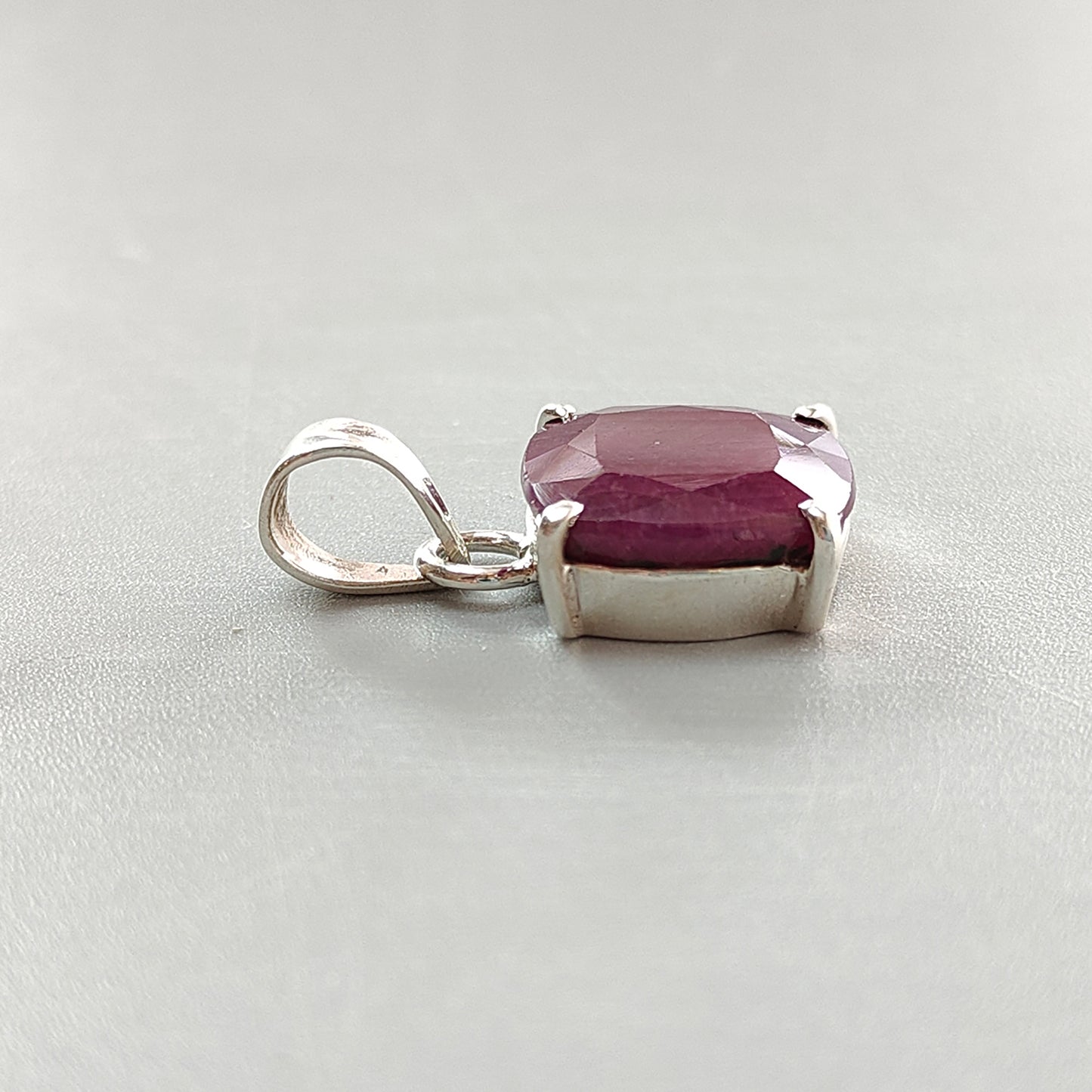 Red Ruby Silver Faceted Cut Pendant: 4.94gms Natural Untreated Ruby Cushion Shape Faceted 925 Sterling Silver Prong Set Pendant 1"
