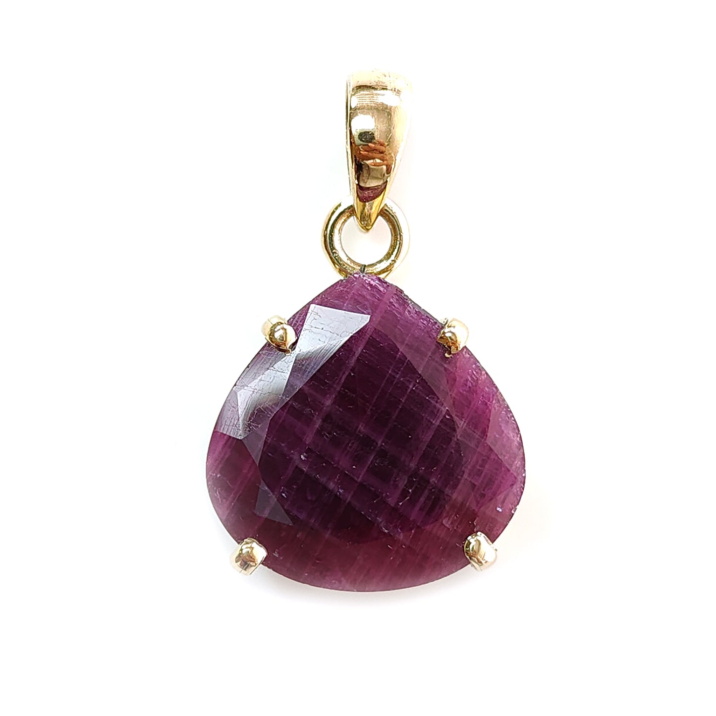 Red Ruby Faceted Cut Pendant: 7.19gms Natural Untreated Ruby Heart Shape Faceted Brass Prong Set Pendant 1.25"