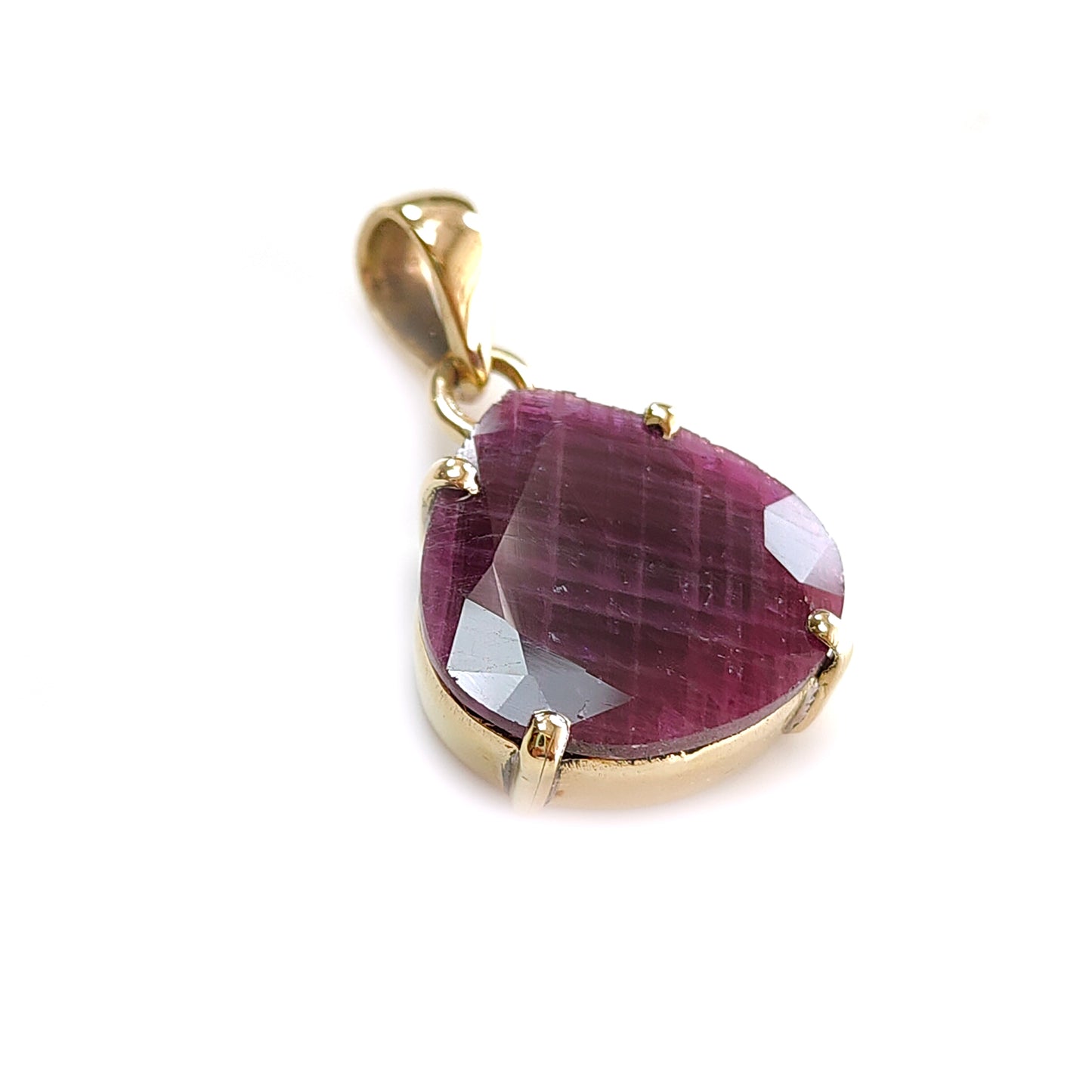 Red Ruby Faceted Cut Pendant: 7.19gms Natural Untreated Ruby Heart Shape Faceted Brass Prong Set Pendant 1.25"