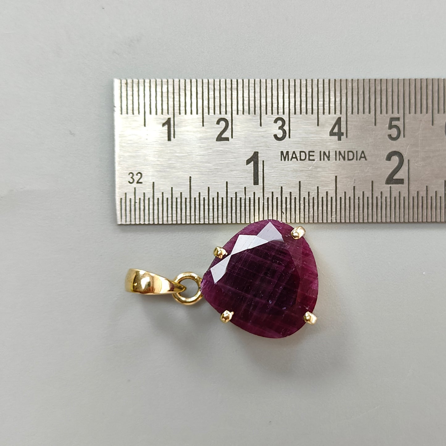 Red Ruby Faceted Cut Pendant: 7.19gms Natural Untreated Ruby Heart Shape Faceted Brass Prong Set Pendant 1.25"