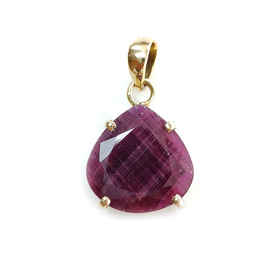 Red Ruby Faceted Cut Pendant: 7.85gms Natural Untreated Ruby Heart Shape Faceted Brass Prong Set Pendant 1.25"