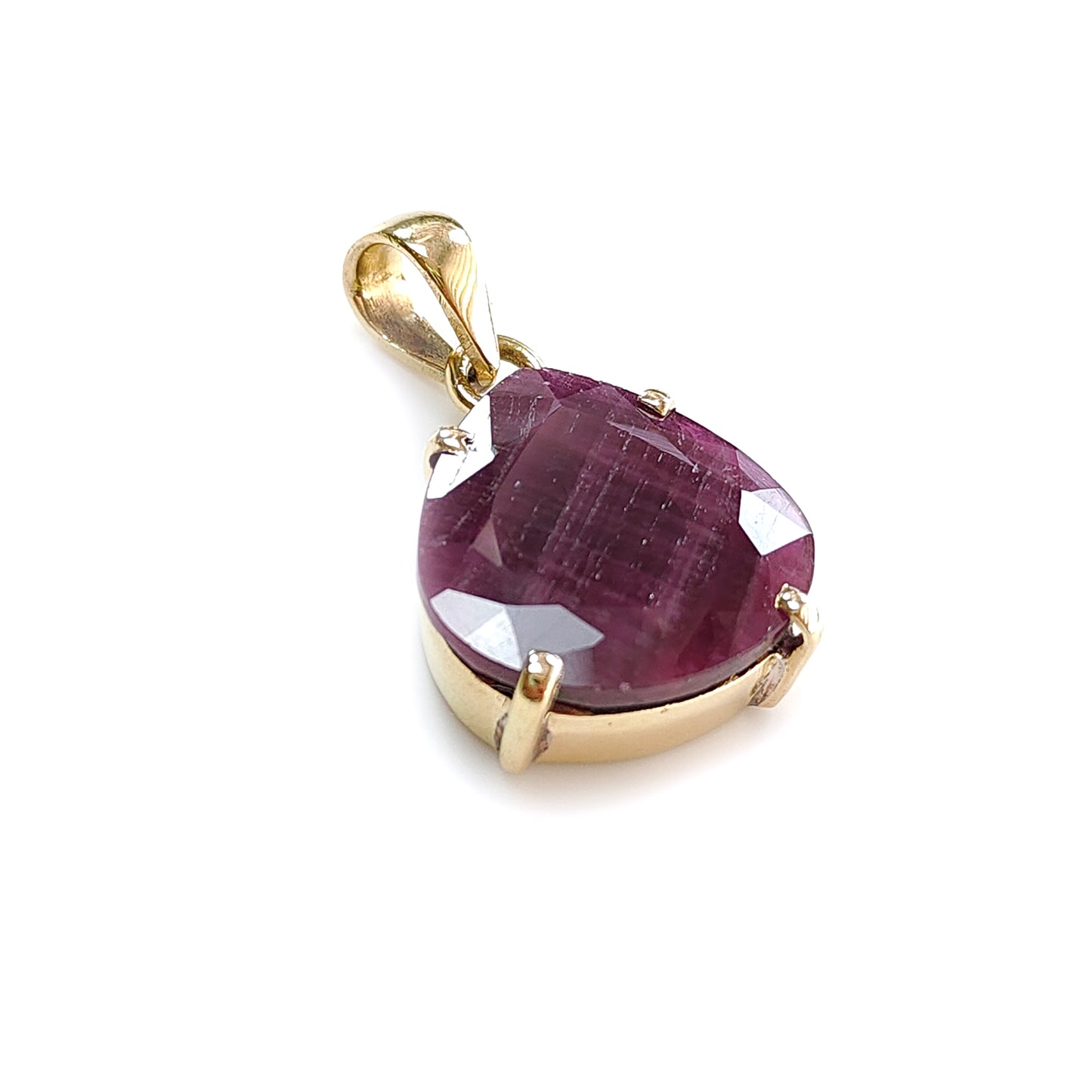 Red Ruby Faceted Cut Pendant: 7.85gms Natural Untreated Ruby Heart Shape Faceted Brass Prong Set Pendant 1.25"