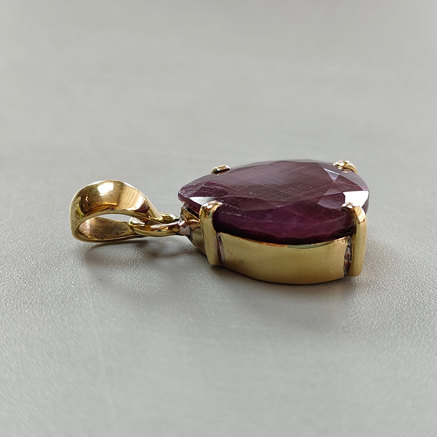 Red Ruby Faceted Cut Pendant: 7.85gms Natural Untreated Ruby Heart Shape Faceted Brass Prong Set Pendant 1.25"