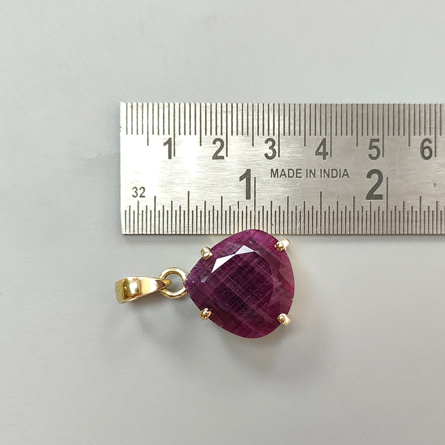 Red Ruby Faceted Cut Pendant: 7.85gms Natural Untreated Ruby Heart Shape Faceted Brass Prong Set Pendant 1.25"