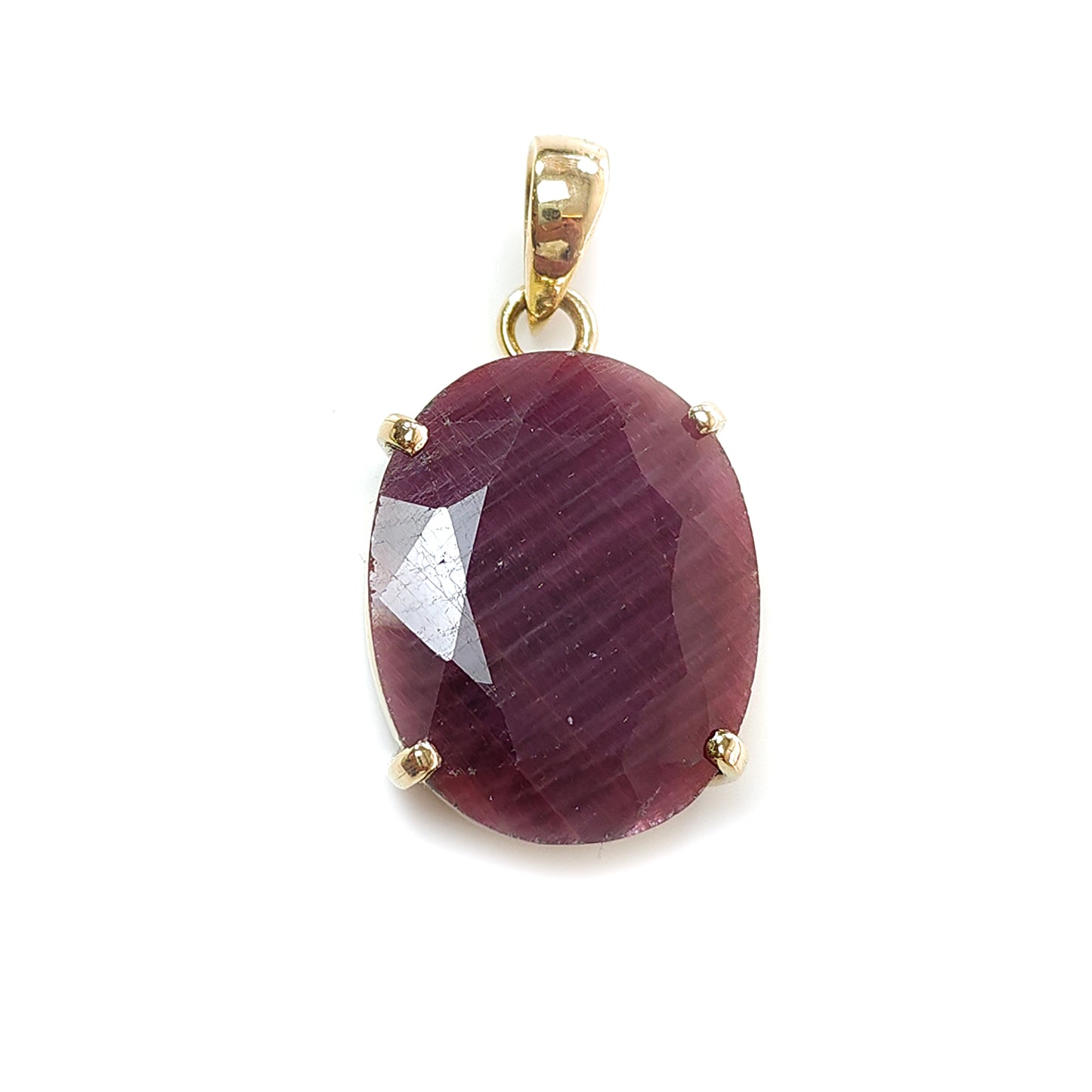 Red Ruby Faceted Cut Pendant: 10.34gms Natural Untreated Ruby Oval Shape Faceted Brass Prong Set Pendant 1.5"