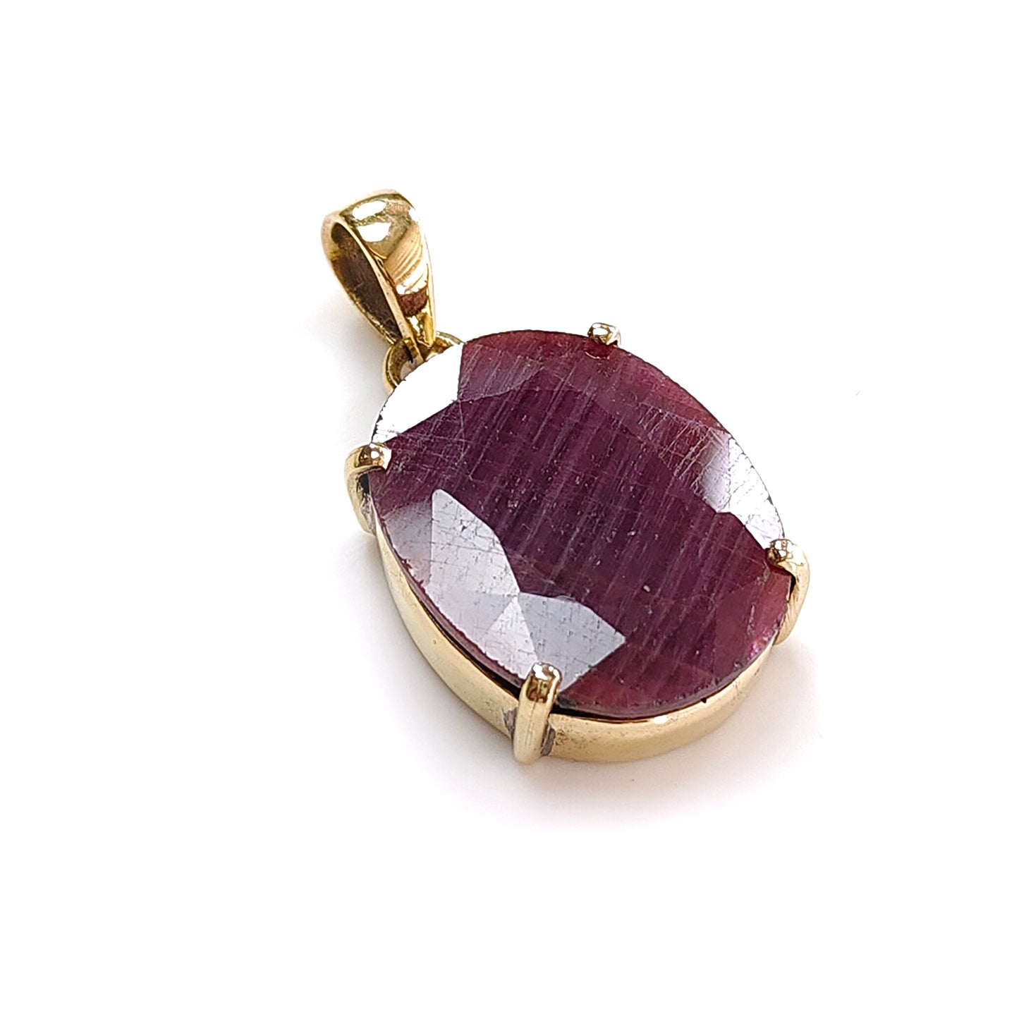 Red Ruby Faceted Cut Pendant: 10.34gms Natural Untreated Ruby Oval Shape Faceted Brass Prong Set Pendant 1.5"